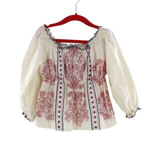 Mimi & Maggie Embroidered Peasant Top Girls 4 Cream Cottagecore Hippie Boho